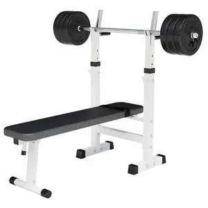 Banc de musculation pliable avec haltères et barres 38/70 kg Blanc / 3... pas cher