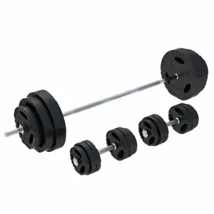 Comparateur de prix : GORILLA SPORTS® Set de Barres d'Haltère - avec Disques de Poids 60kg / 100kg / 130kg, Ø30mm, Barre Longue 170cm, 2 Barres Courtes, en Plastique - Ensemble d'Haltères, Musculation, Fitness, Maison, Gym