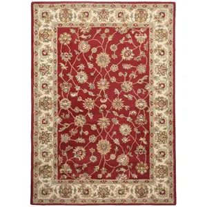THEKO Tapis floral classique en 100% laine crème rouge 70x140 cm pas cher