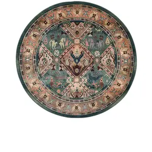 Theko Tapis d'orient nomade tissé machine - Vert D120 cm pas cher