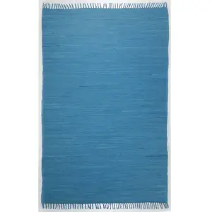 Theko Tapis réversible en coton - tissé à la main - Turquoise 120x180 pas cher