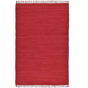 Theko Tapis réversible en coton - tissé à la main - Rouge 60x120 pas cher