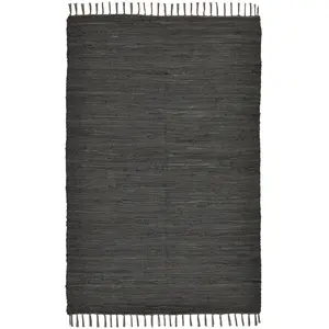 Theko Tapis réversible en coton - tissé à la main - Anthracite 160x230 pas cher