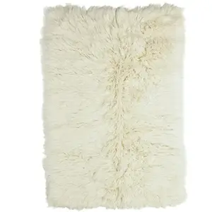 THEKO Tapis flokati en laine vierge naturel 120x180 cm pas cher