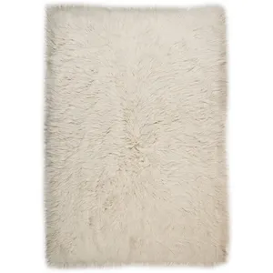 THEKO Tapis flokati en laine vierge - naturel 70x140 cm pas cher