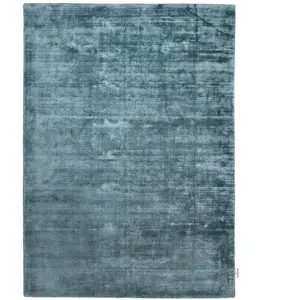 Tapis élégant doux et brillant en viscose aqua 65x135 pas cher