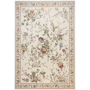 THEKO Tapis floral tissé plat - crème 60x90 cm pas cher