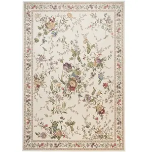 THEKO Tapis floral tissé plat - Crème 200x290 cm pas cher