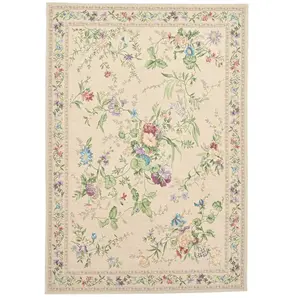 THEKO Tapis floral tissé plat - beige 60x90 cm pas cher