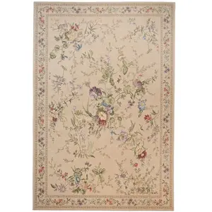 THEKO Tapis floral tissé plat - Beige 80x150 cm pas cher