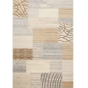 THEKO Tapis moderne noué main, laine non-teinte naturel 60x90 pas cher