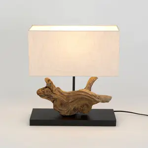 Holländer Lampe à poser Lipari, couleur bois/beige, hauteur 41 cm, lin pas cher