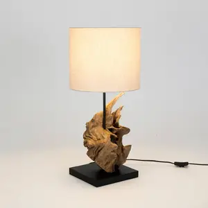 Holländer Lampe à poser Filicudi, beige/bois, hauteur 60 cm, lin pas cher