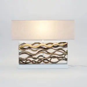 Holländer Lampe à poser Tremiti, couleur bois/beige, hauteur 67 cm, bo... pas cher