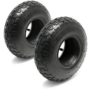 WILTEC Lot 2x Pneus 2x Chambres air Tondeuse autoportée 11x4.00-4 4PR Valve coudée Chariot Diable Jardin