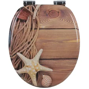 Woltu - Abattant de toilette en mdf avec charnière, Couvercle de wc, fixation rapide, antibactérienne, 43, 6x37, 8cm, Étoile de mer, Sable ii pas cher