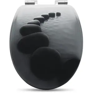 WOLTU Abattant de toilette en MDF avec charnière, Couvercle de WC, fixation rapide, antibactérienne, 43, 6x37, 8cm, Pierrre Noir
