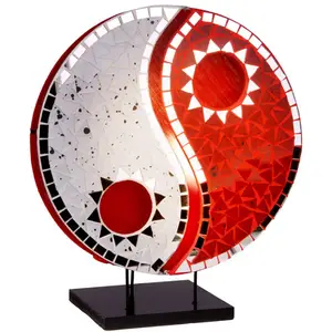 Woru Lampe à poser Ying Yang miroir en mosaïque rouge pas cher