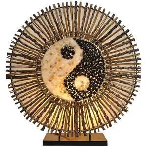 Woru Lampe à poser Ying Yang Batur ronde 40 cm brune pas cher