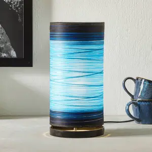 Woru Lampe à poser Julie enroulée avec fils, bleue pas cher
