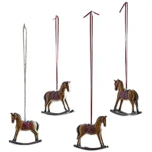 LOBERON Lot de 4 chevaux décoratifs Cory, marron (3.5 x 12 x 11cm) pas cher