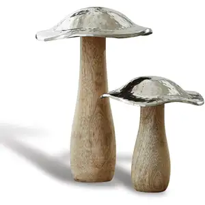 LOBERON Lot de 2 champignons décoratifs Boletus, argenté vieilli/marro...Vendu parloberon