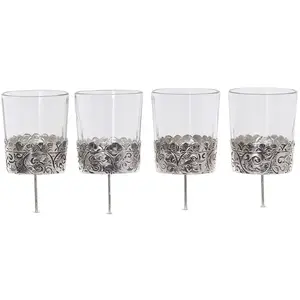 LOBERON Lot de 4 photophores Pinelle, transparent/argenté (16cm) pas cher