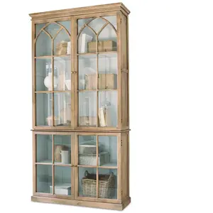 LOBERON Vitrine Garrard, marron vieilli/gris clair (40 x 120 x 231cm) pas cher