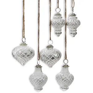 Loberon Lot de 6 décorations de Noël Appilly, blanc/argenté (6 x 6 x 10.5cm)