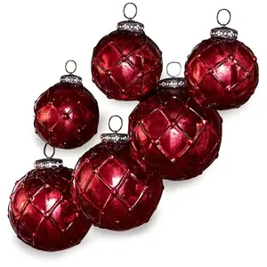 LOBERON Lot de 6 décorations de Noël Roubi, rouge (10cm) pas cher