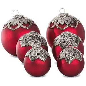 LOBERON Lot de 6 boules de Noël Valyn, rouge/argenté (12 x 12 x 13cm)