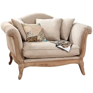 LOBERON Fauteuil Sumerset, lin/marron vieilli (100 x 141 x 96cm)