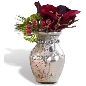LOBERON Lot de 2 vases Louna, argenté vieilli (13cm) pas cher
