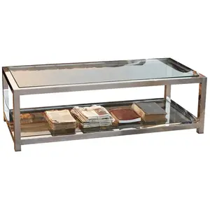 LOBERON Table basse Clayton, argenté/transparent (60 x 130 x 40cm)