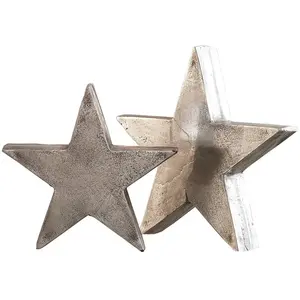 LOBERON Lot de 2 décorations en forme d'étoile Big Star, argenté vieilli (4 x 20 x 20cm)