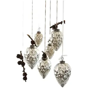 LOBERON Lot de 6 décorations de Noël Colin, argenté vieilli (20 x 21 x 26cm) pas cher