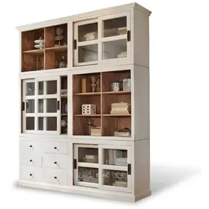 LOBERON Buffet Dubberly, blanc vieilli/marron vieilli (45 x 180 x 220cm)