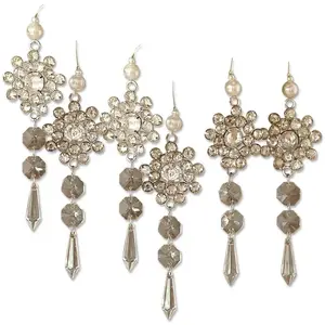 LOBERON Lot de 6 décorations à suspendre Fleurette, argenté (4 x 10cm)