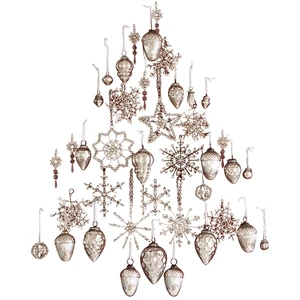 LOBERON Lot de décorations de Noël Bjouterie, argenté vieilli (25 x 45 x 65cm)
