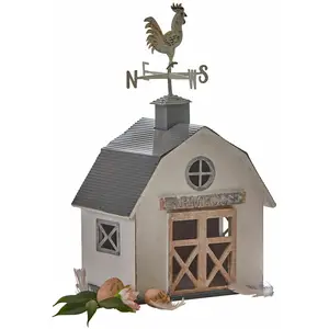 LOBERON Petite maison déco Beaujeau, blanc vieilli (20.5 x 27 x 44cm)