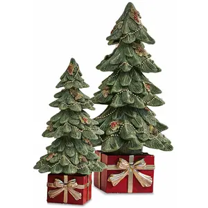 LOBERON Lot de 2 sapins décoratifs Verne, vert (9.5 x 9 x 18.5cm)
