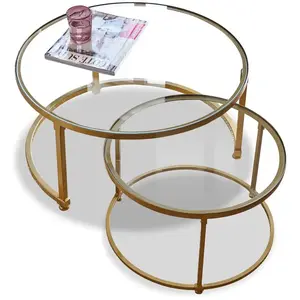 LOBERON Lot de 2 tables basses Caraman, laiton/transparent (35cm) pas cher