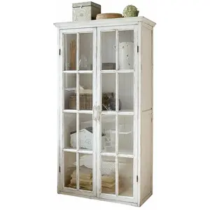 LOBERON Vitrine Keanu, blanc vieilli (39 x 86 x 159cm) pas cher