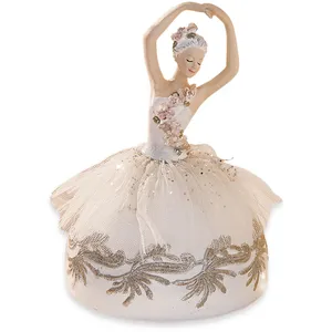 LOBERON Boîte à musique Malinka, blanc vieilli/doré vieilli (15.5cm) pas cher