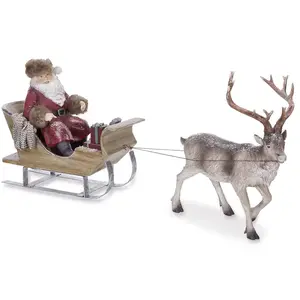 LOBERON Traîneau du père Noël Palaima, marron vieilli/rouge vieilli (19.5 x 36.5 x 31.5cm)