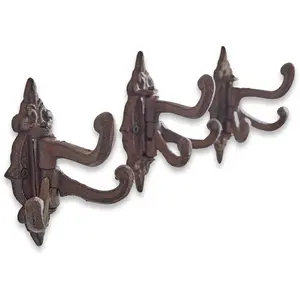 LOBERON Patère à 3 crochets Gratton, marron vieilli (2 x 14.5 x 14cm)