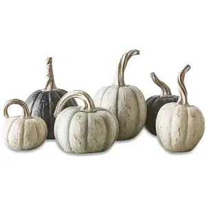 LOBERON Lot de 6 citrouilles déco Yokane, crème/vert/noir (11cm)Vendu parloberon