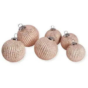 Loberon Lot de 6 Boules de Noël Mane - H/Ø env. 10/10 cm - décorations pour Le Sapin - RoseVendu parloberon