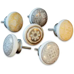 LOBERON Lot de 6 boutons pour commode Tuffé, gris/or (5cm) pas cher