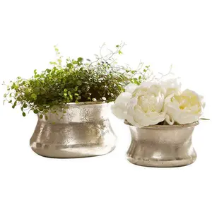 LOBERON Lot de 2 vases Riona, argenté vieilli (15cm)